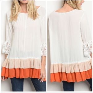 JUST IN ‼️ WHITE CORAL RUFFLE SLEEVES - top